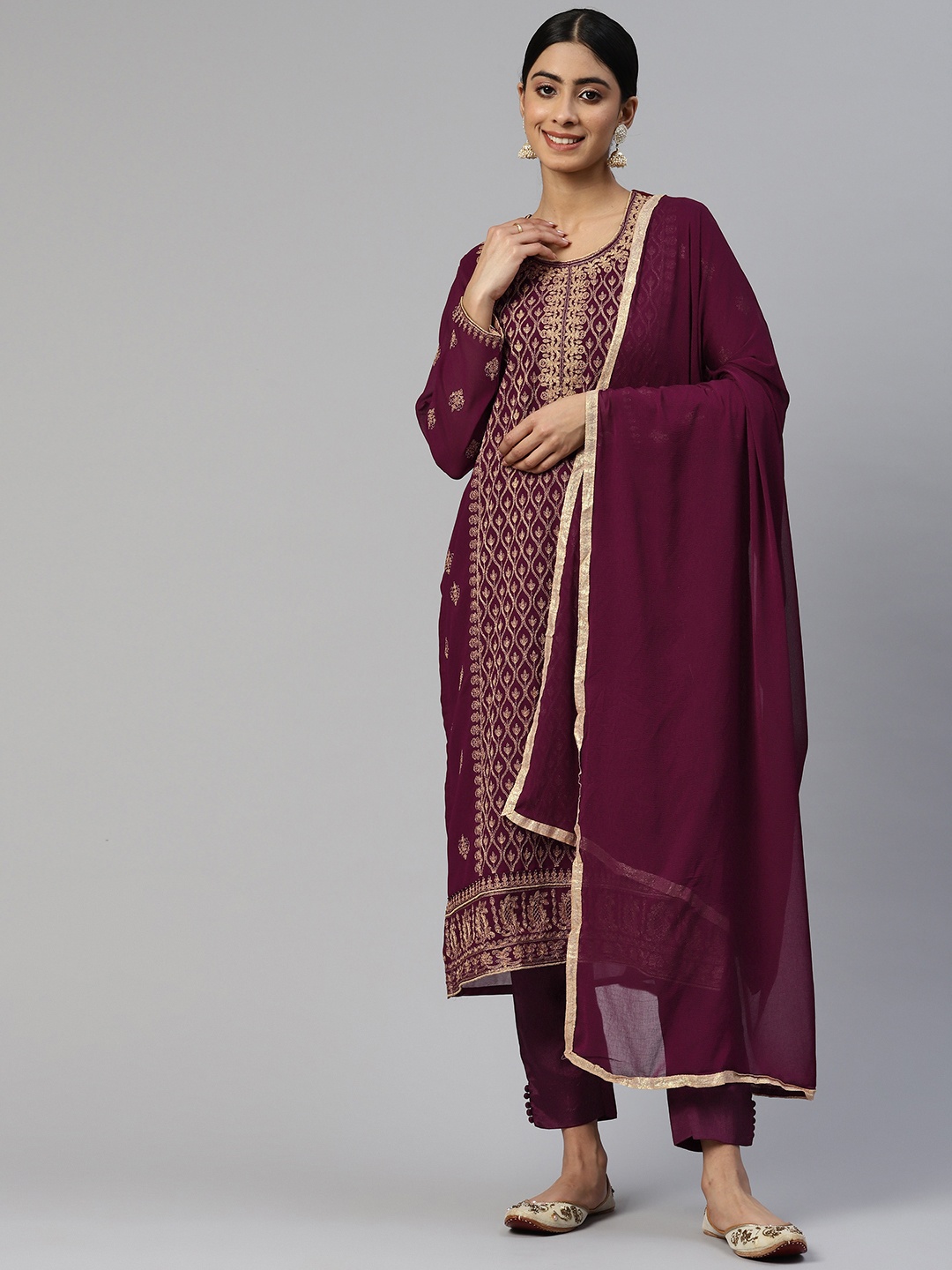 

Readiprint Fashions Embroidered Semi-Stitched Dress Material, Burgundy