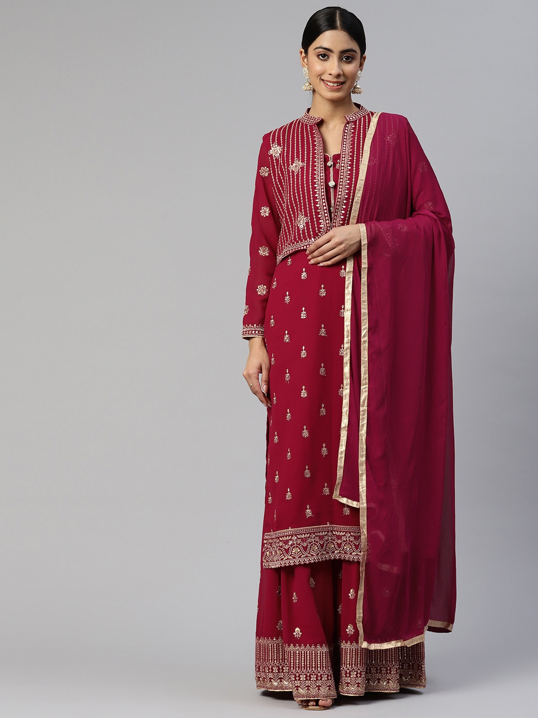 

Readiprint Fashions Embroidered Semi-Stitched Dress Material, Maroon
