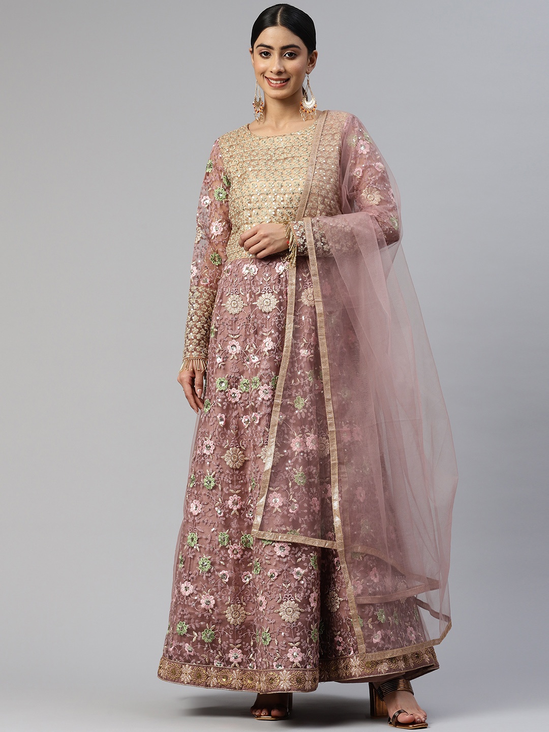 

Readiprint Fashions Embroidered Semi-Stitched Dress Material, Beige