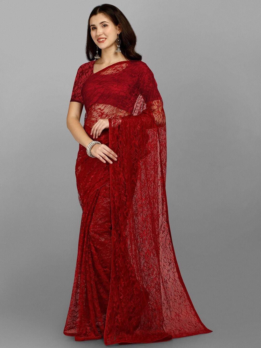 

Fashionuma Floral Embroidered Saree, Maroon