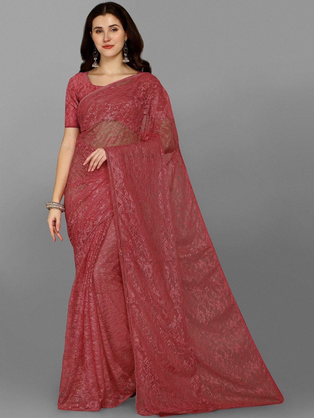 

Fashionuma Floral Embroidered Saree, Red