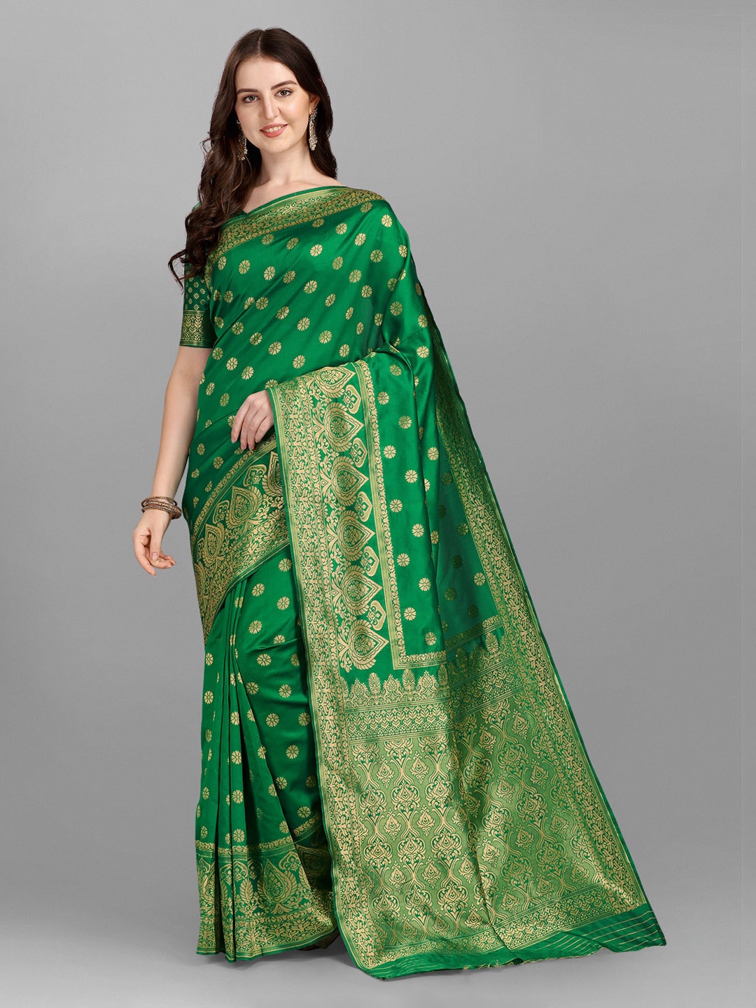 

Fashionuma Ethnic Motifs Woven Design Zari Saree, Green
