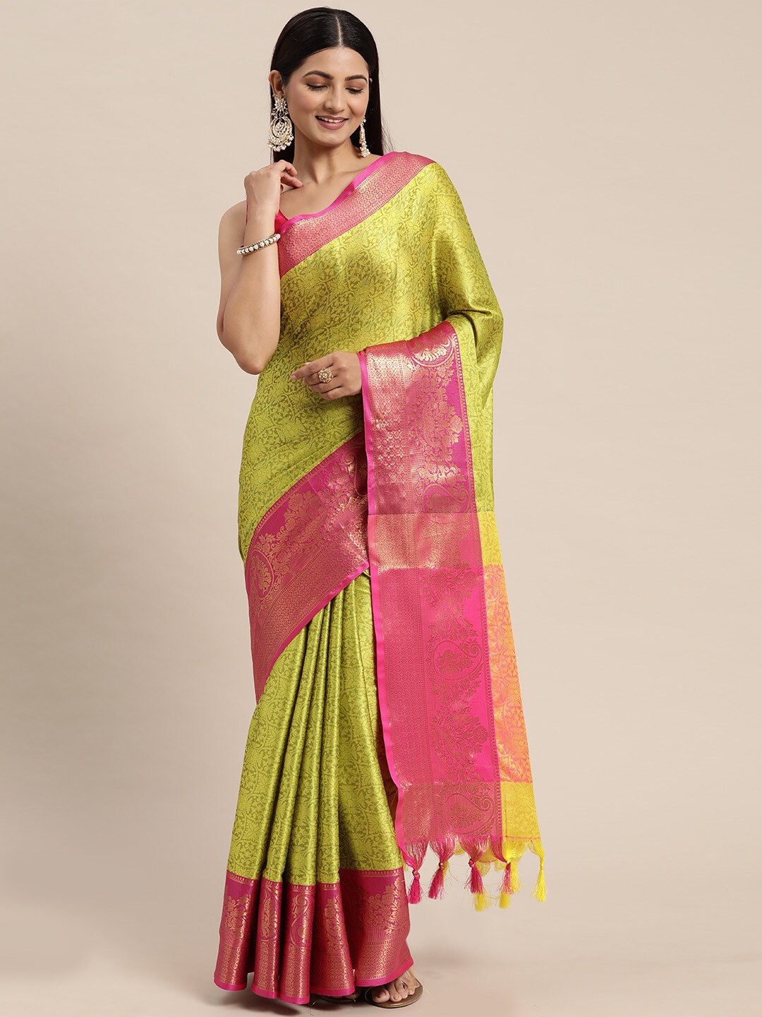 

ORUS Woven Design Zari Pure Silk Kanjeevaram Saree, Yellow