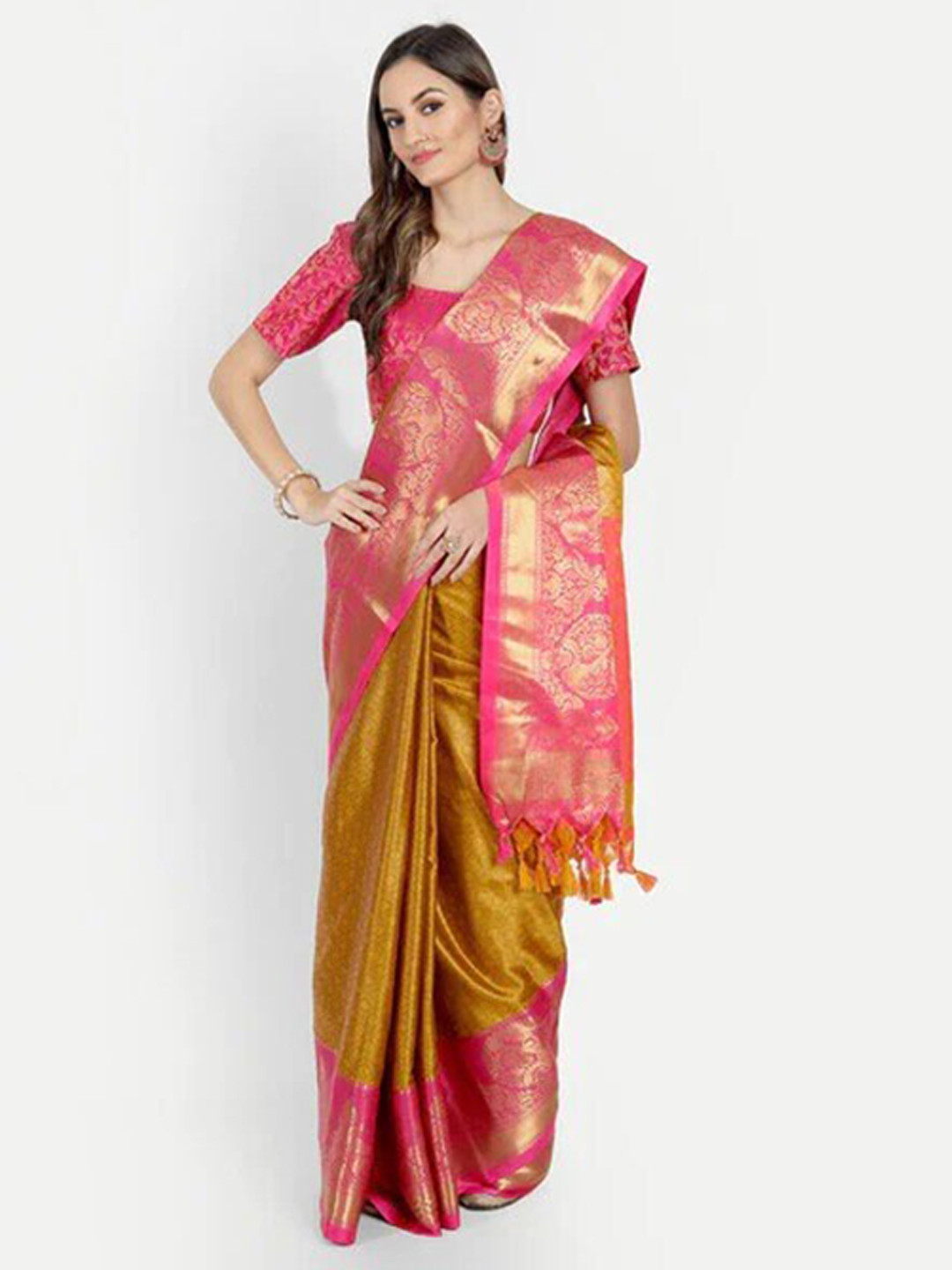 

ORUS Woven Design Zari Pure Silk Kanjeevaram Saree, Mustard