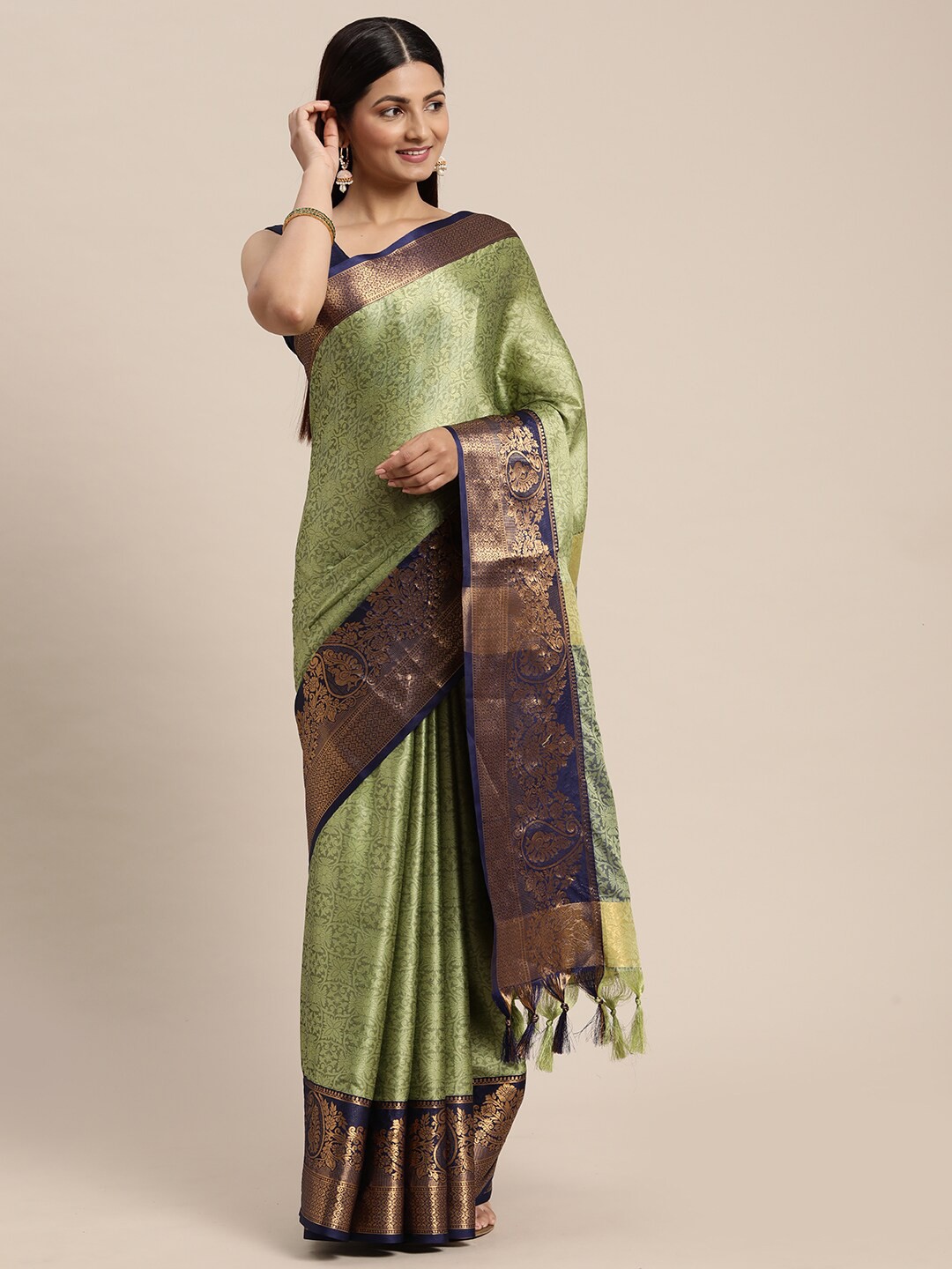 

ORUS Woven Design Zari Pure Silk Kanjeevaram Saree, Green
