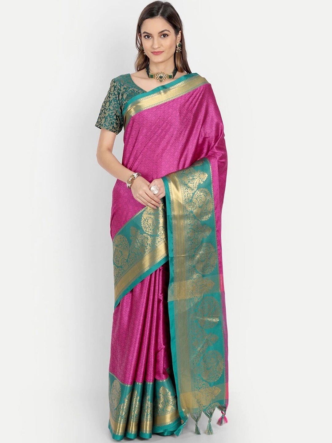 

ORUS Woven Design Zari Pure Silk Kanjeevaram Saree, Pink