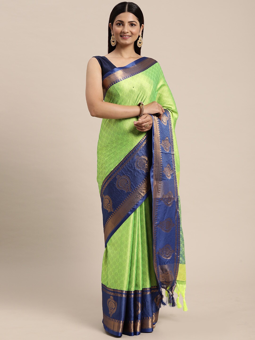 

ORUS Floral Woven Design Zari Pure Silk Kanjeevaram Saree, Green