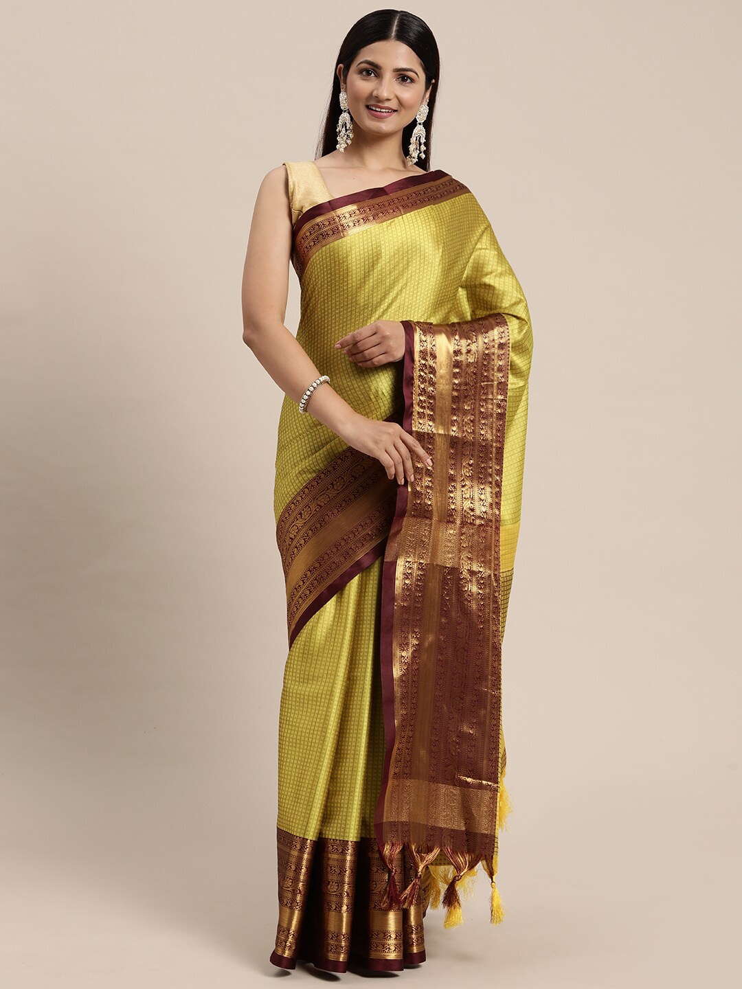 

ORUS Woven Design Zari Pure Silk Kanjeevaram Saree, Mustard