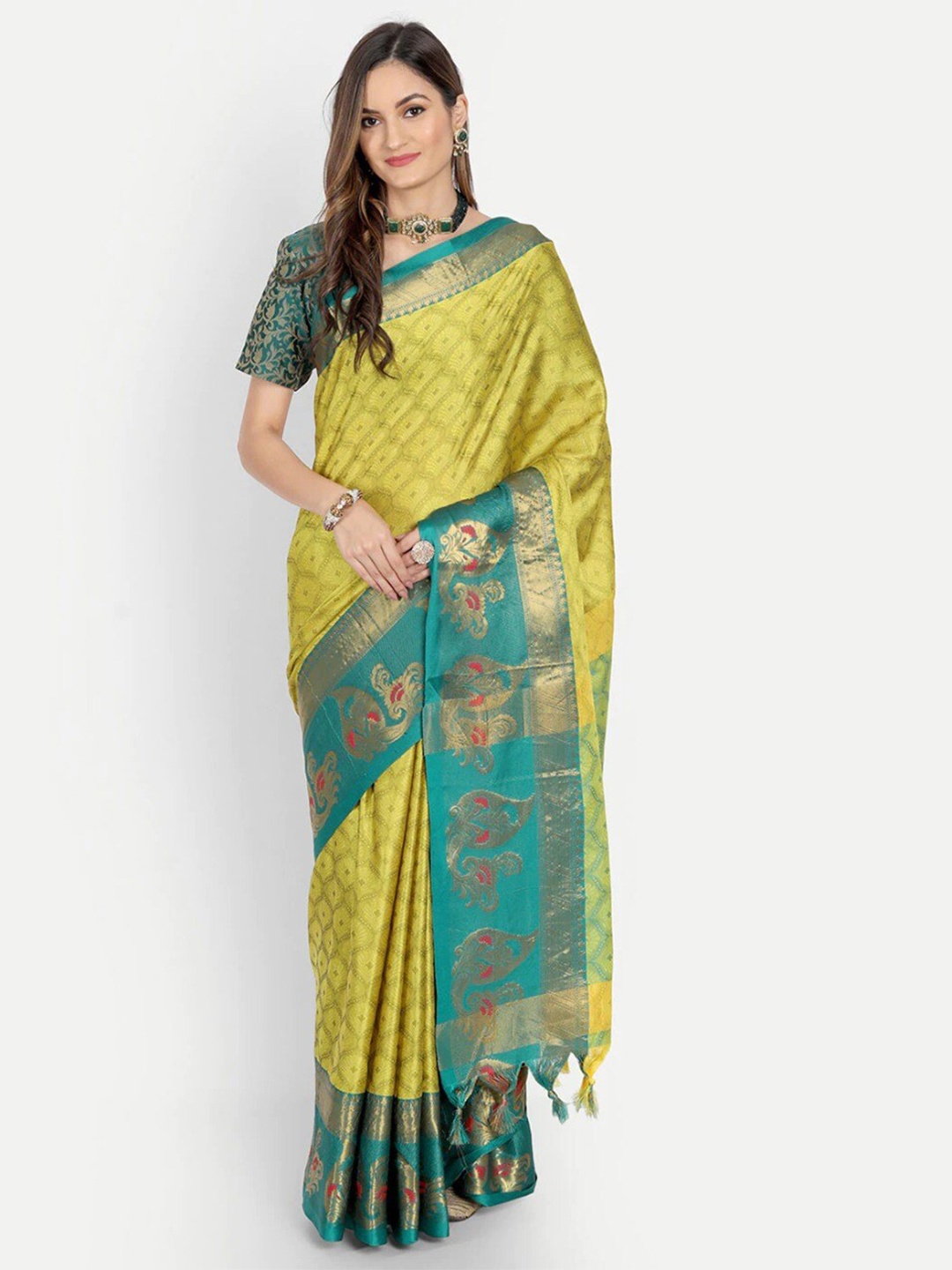 

ORUS Woven Design Pure Silk Banarasi Saree, Mustard