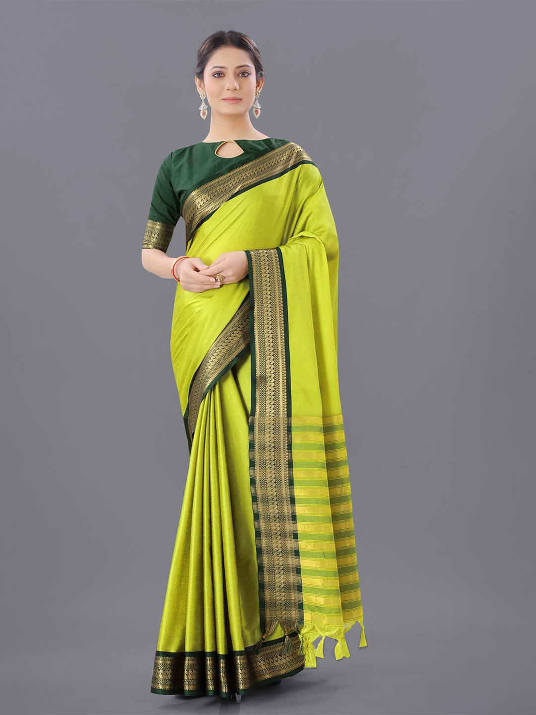 

ORUS Woven Design Bordered Pure Silk Kanjeevaram Saree, Yellow