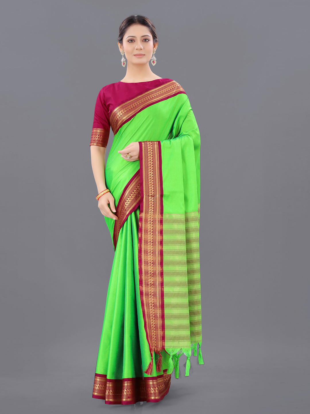 

ORUS Zari Pure Silk Kanjeevaram Saree, Green