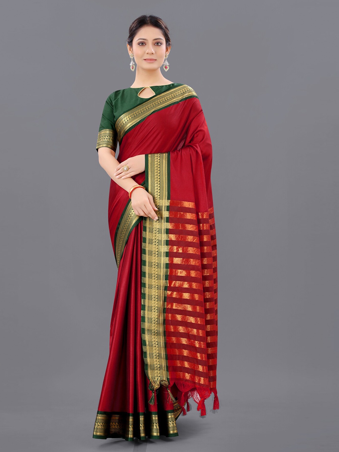 

ORUS Zari Pure Silk Kanjeevaram Saree, Red