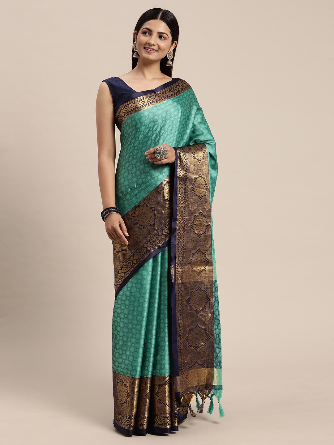 

ORUS Woven Design Zari Pure Silk Kanjeevaram Saree, Teal