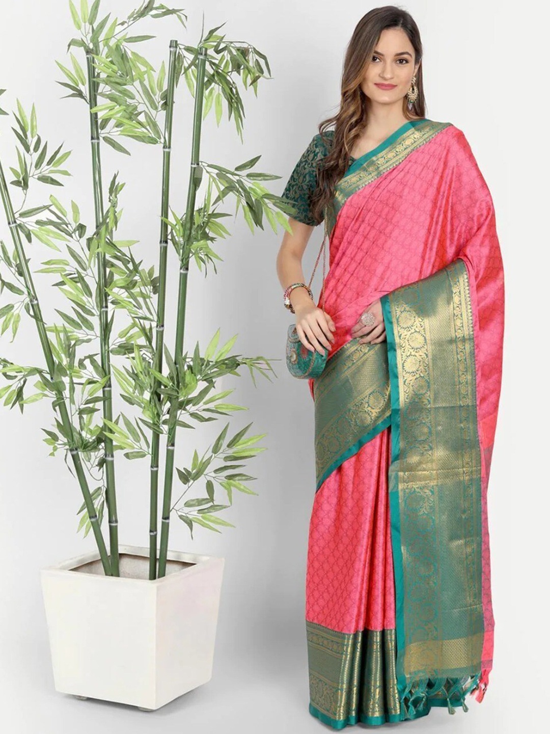 

ORUS Woven Design Zari Pure Silk Banarasi Saree, Pink