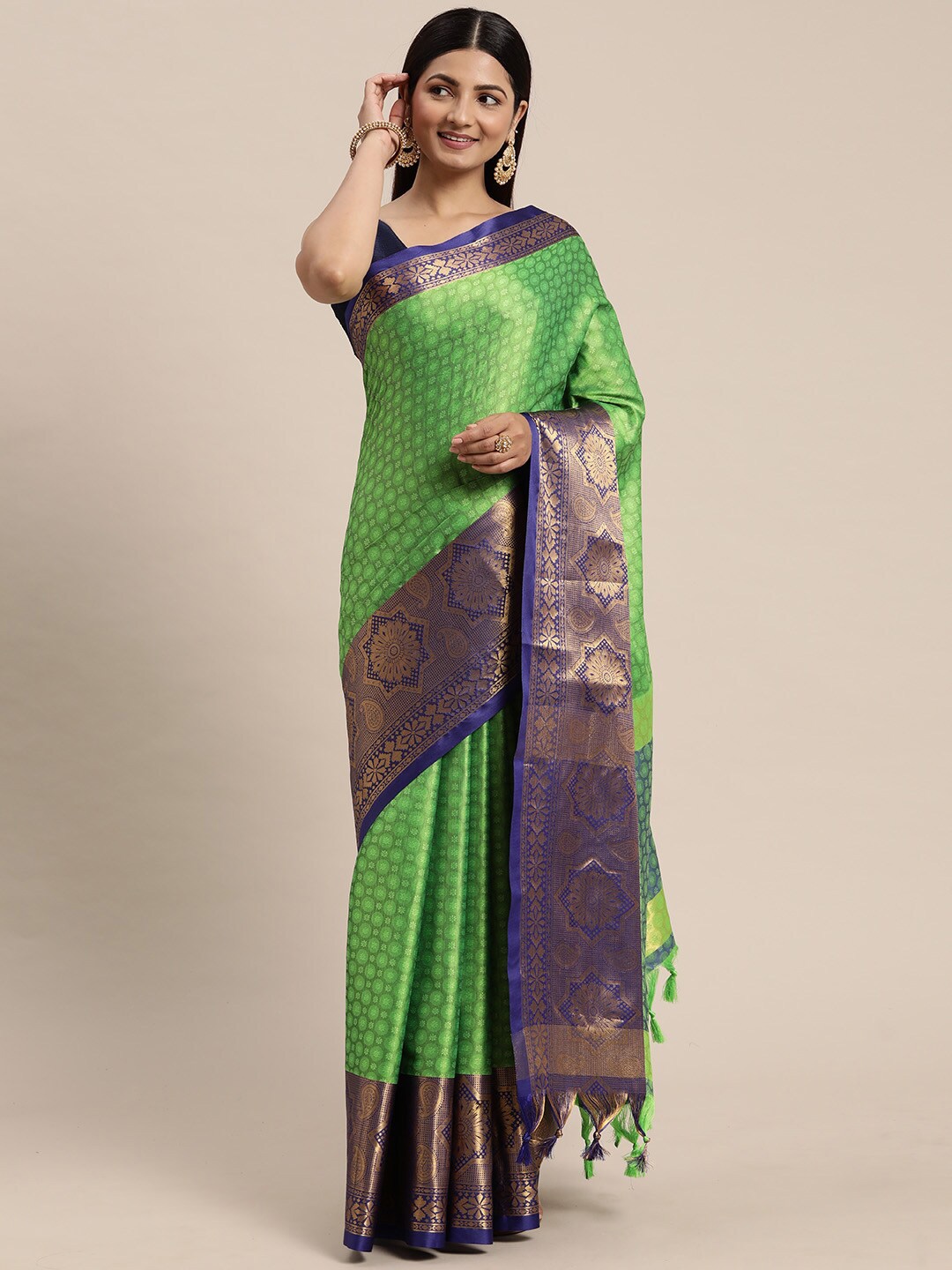 

ORUS Woven Design Zari Pure Silk Kanjeevaram Saree, Green