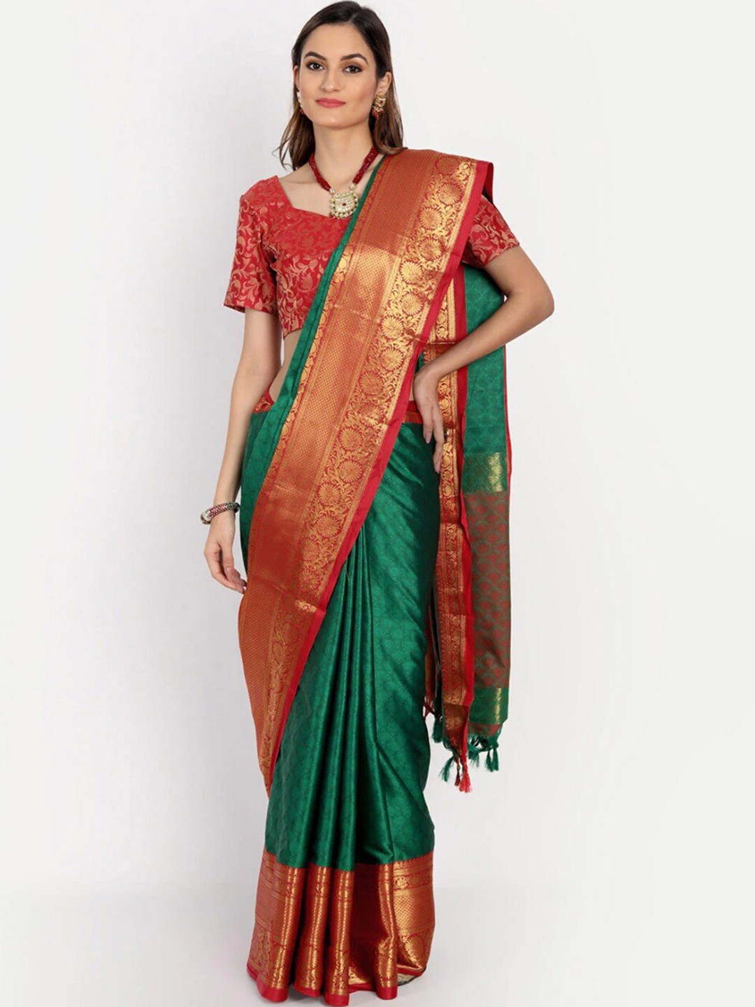

ORUS Woven Design Zari Pure Silk Banarasi Saree, Green