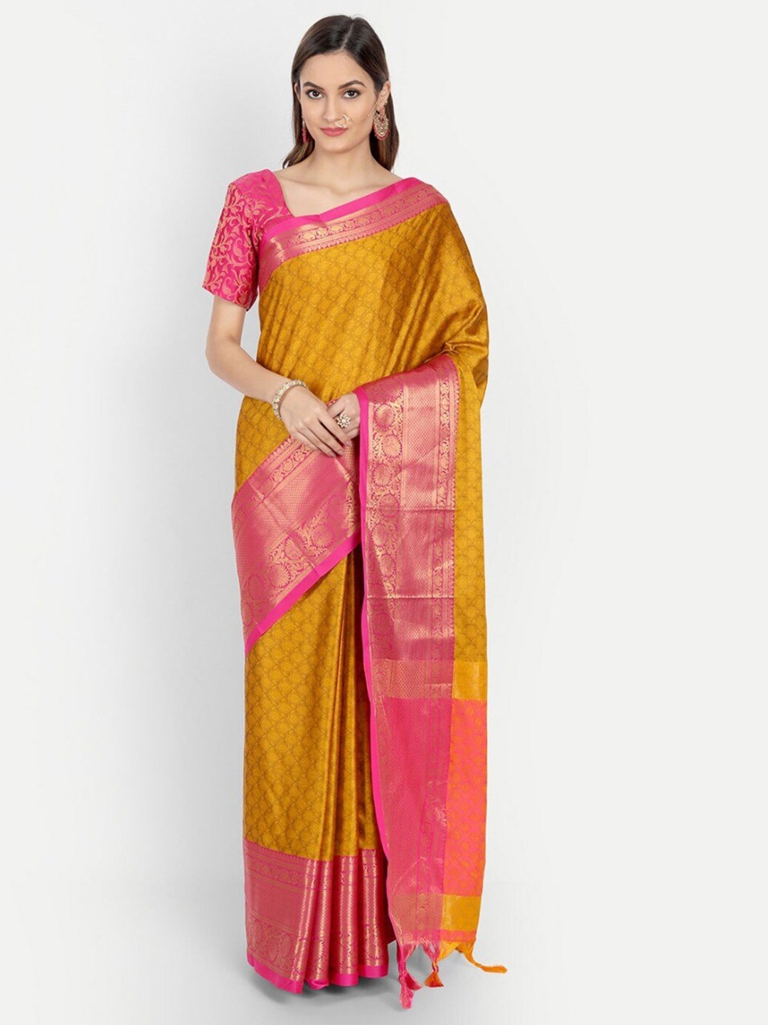 

ORUS Woven Design Zari Pure Silk Banarasi Saree, Mustard