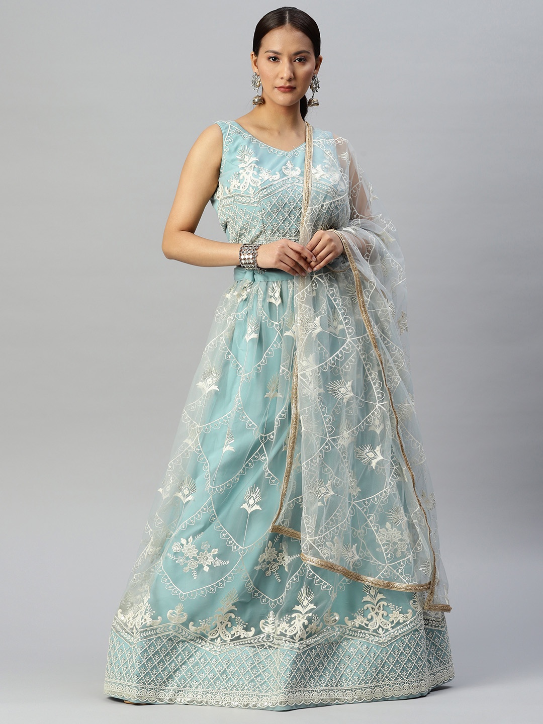 

Readiprint Fashions Embroidered Unstitched Lehenga & Blouse With Dupatta, Green