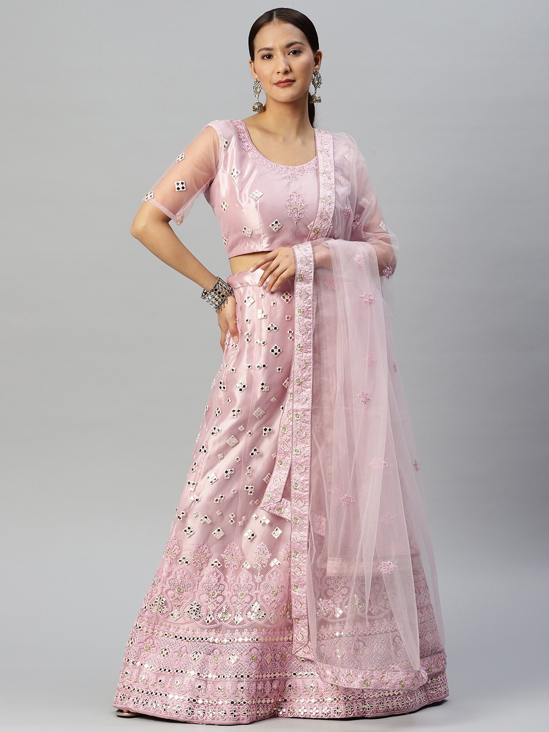 

Readiprint Fashions Embroidered Unstitched Lehenga & Blouse With Dupatta, Mauve