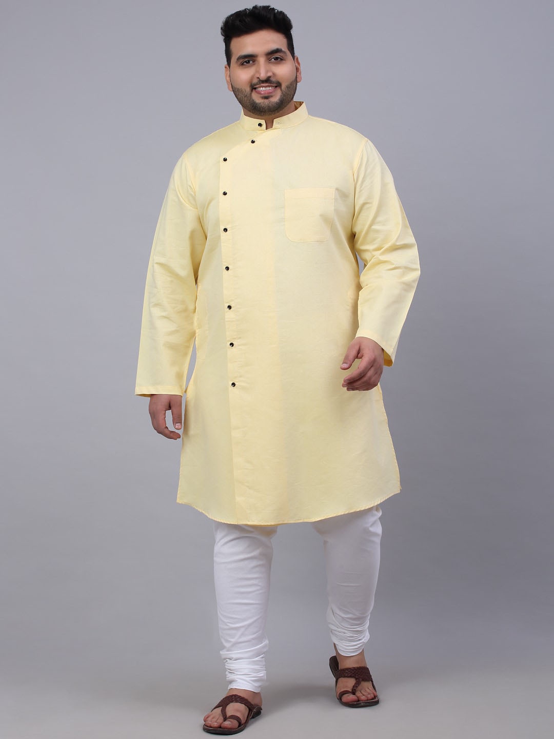 

KLOTTHE Men Plus Size Angrakha Kurtas, Yellow