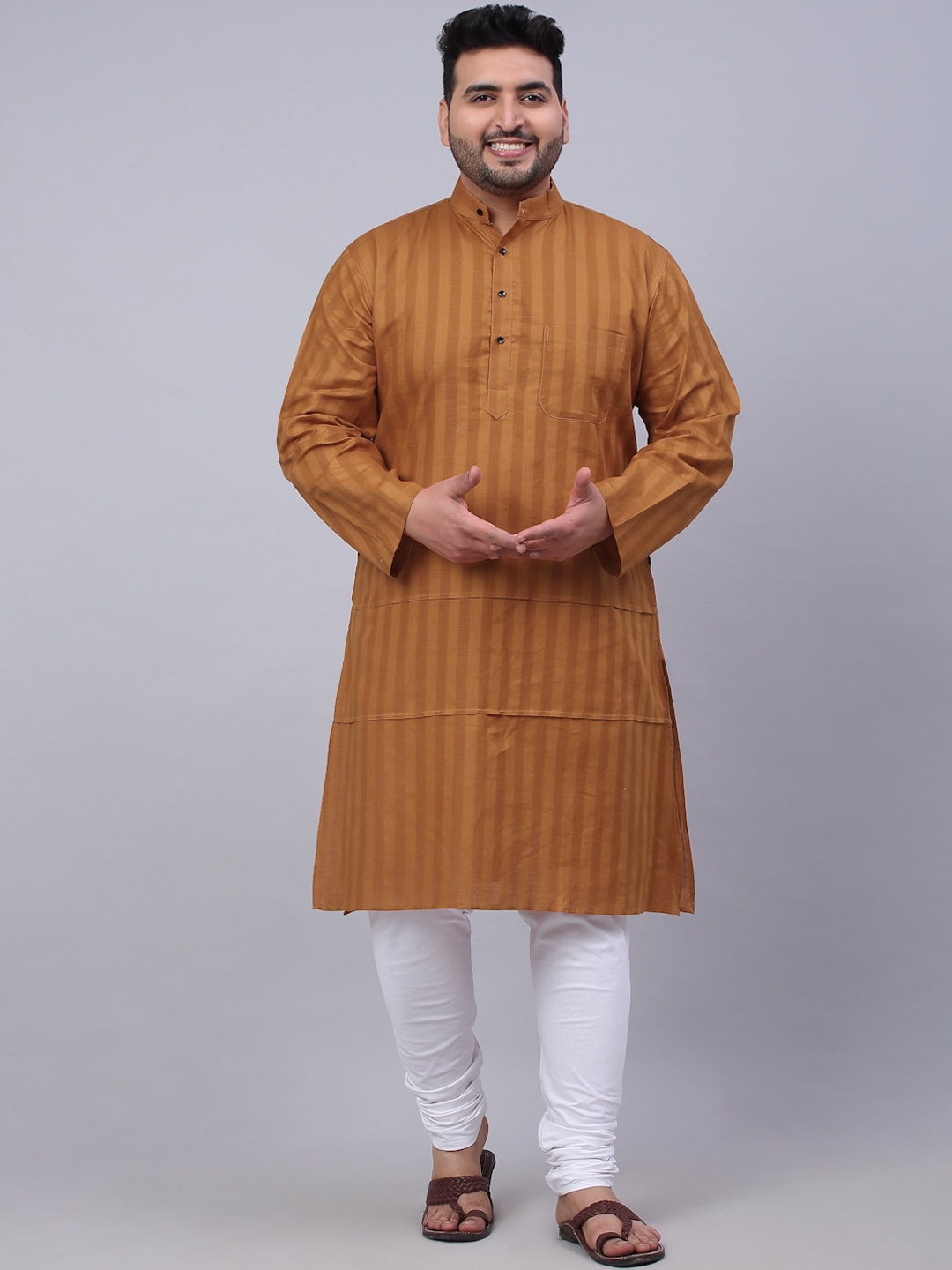 

KLOTTHE Men Plus Size Striped Straight Kurta, Mustard