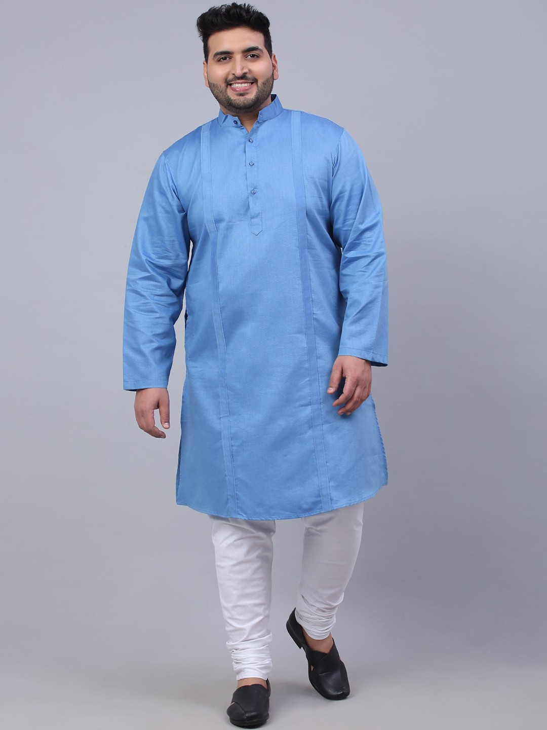 

KLOTTHE Men Plus Size Mandarin Collar Straight Kurta, Blue