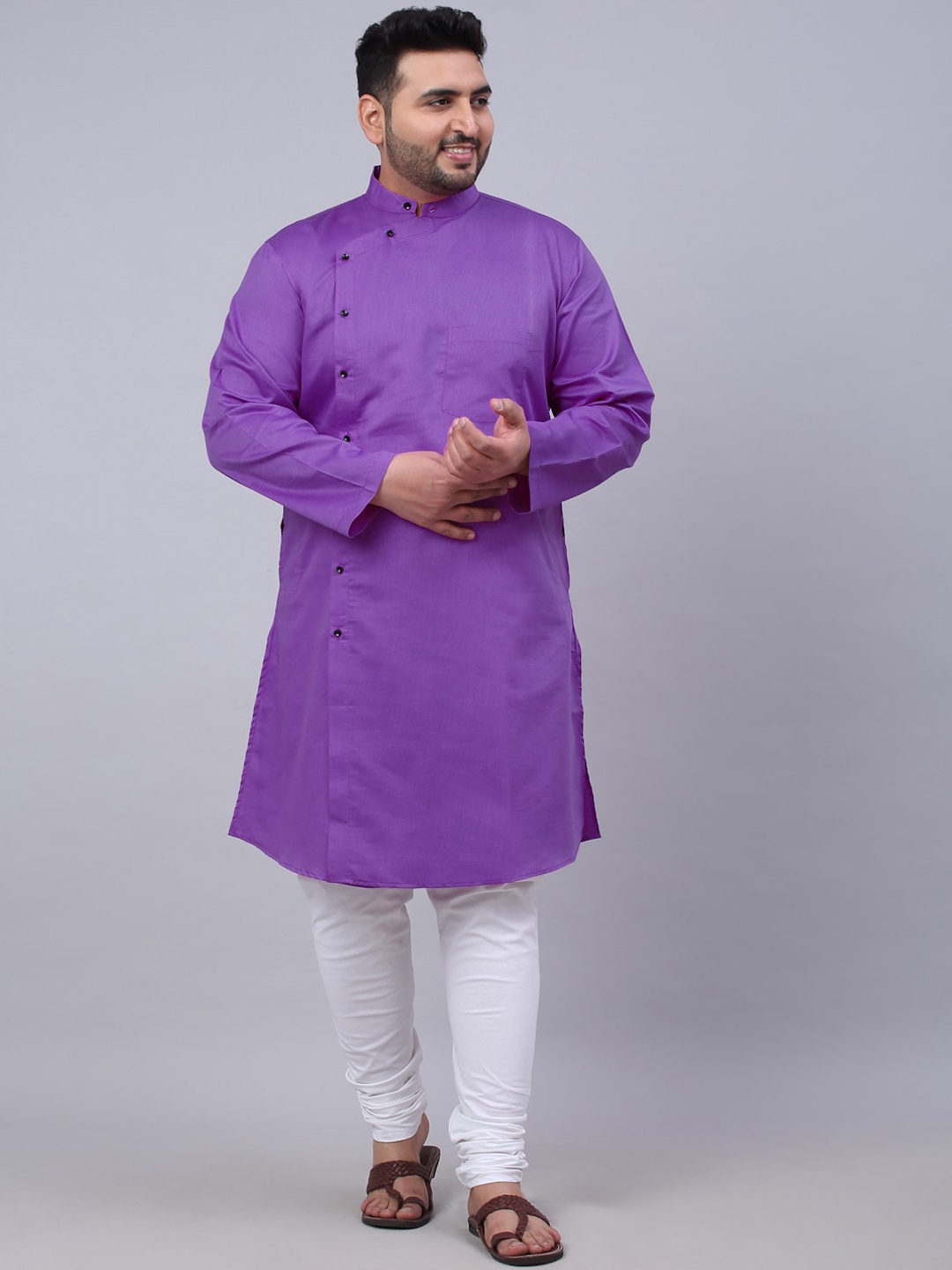 

KLOTTHE Men Plus Size Angrakha Style Straight Kurta, Purple