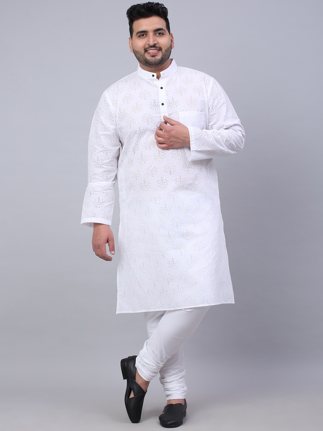 

KLOTTHE Men Plus Size Floral Printed Cotton Kurta, White