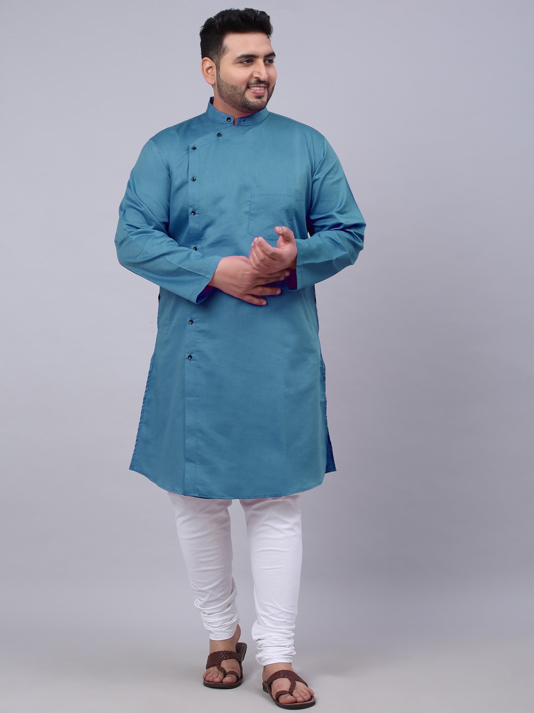 

KLOTTHE Men Plus Size Mandarin Collar Kurta, Turquoise blue