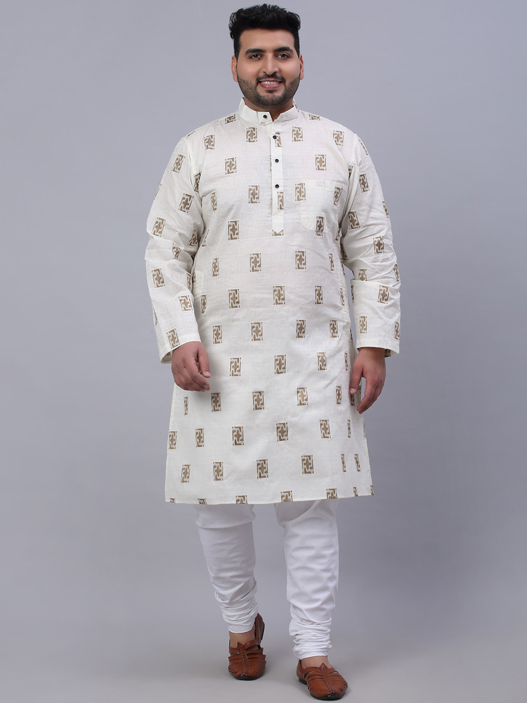 

KLOTTHE Men Plus Size Printed Straight Kurta, Cream