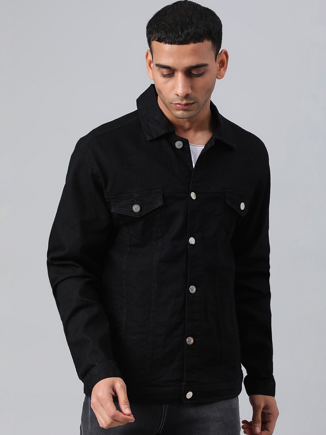 

Kotty Men Black Geometric Denim Jacket