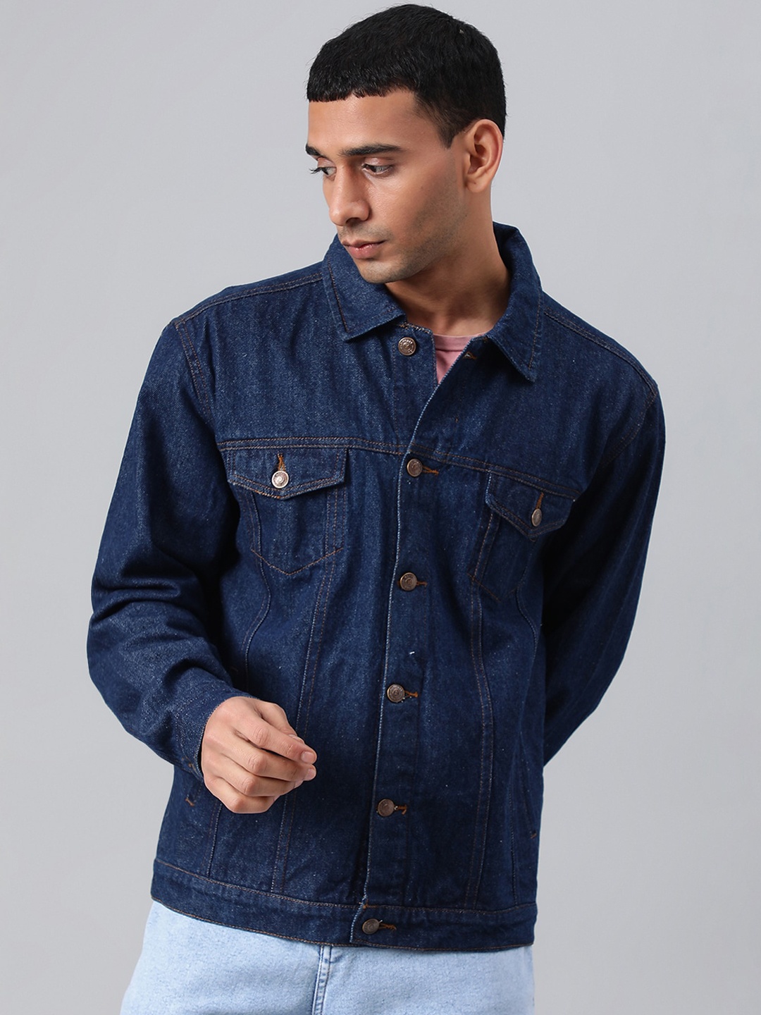 

Kotty Men Blue Denim Jacket with Embroidered