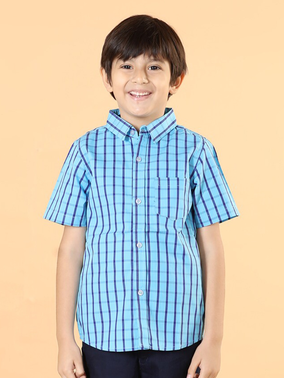 

PICCOLO Boys Comfort Gingham Checks Casual Cotton Shirt, Blue