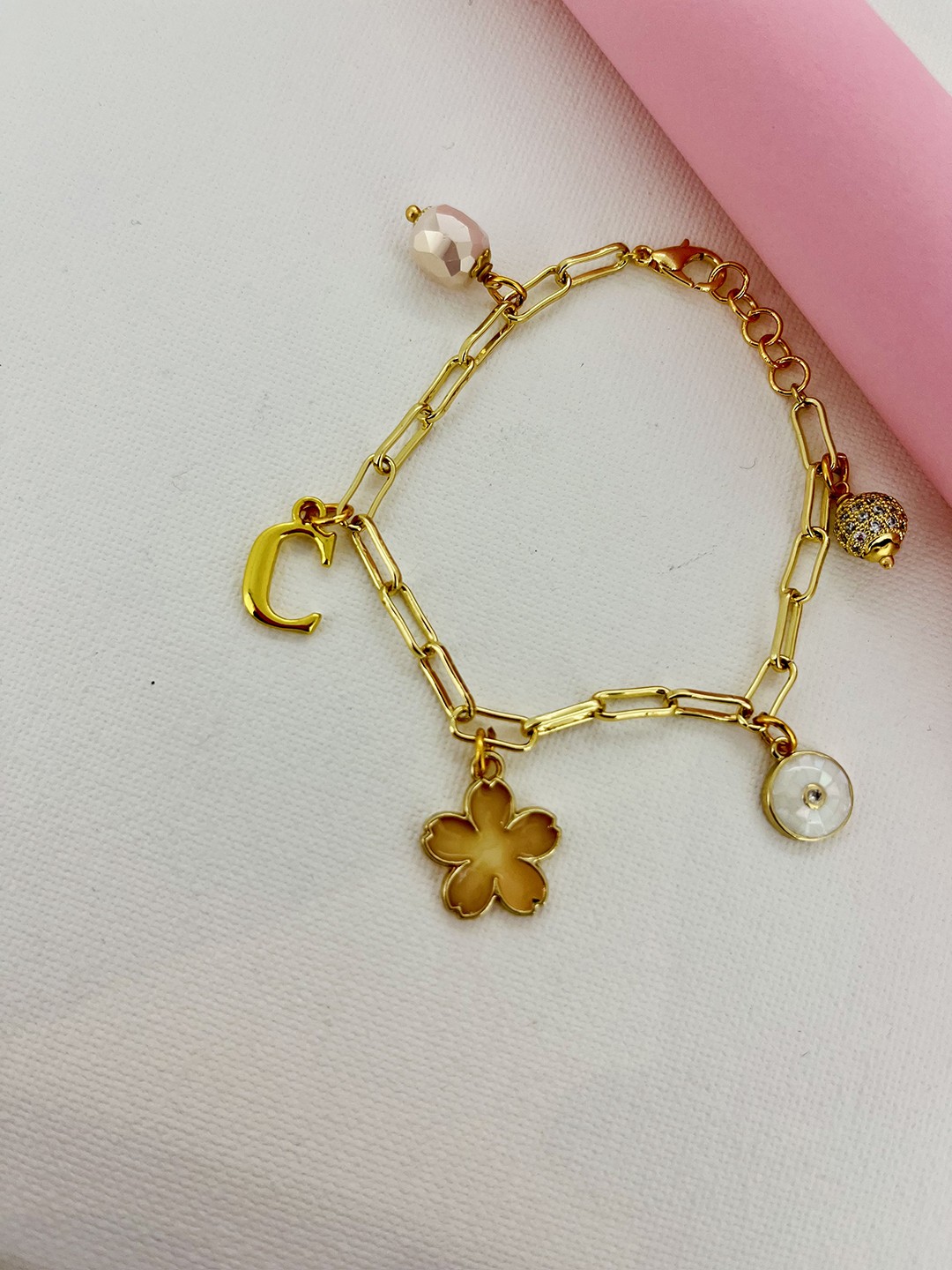 

CURIO COTTAGE Women Gold-Plated Stone Studded Link Bracelet