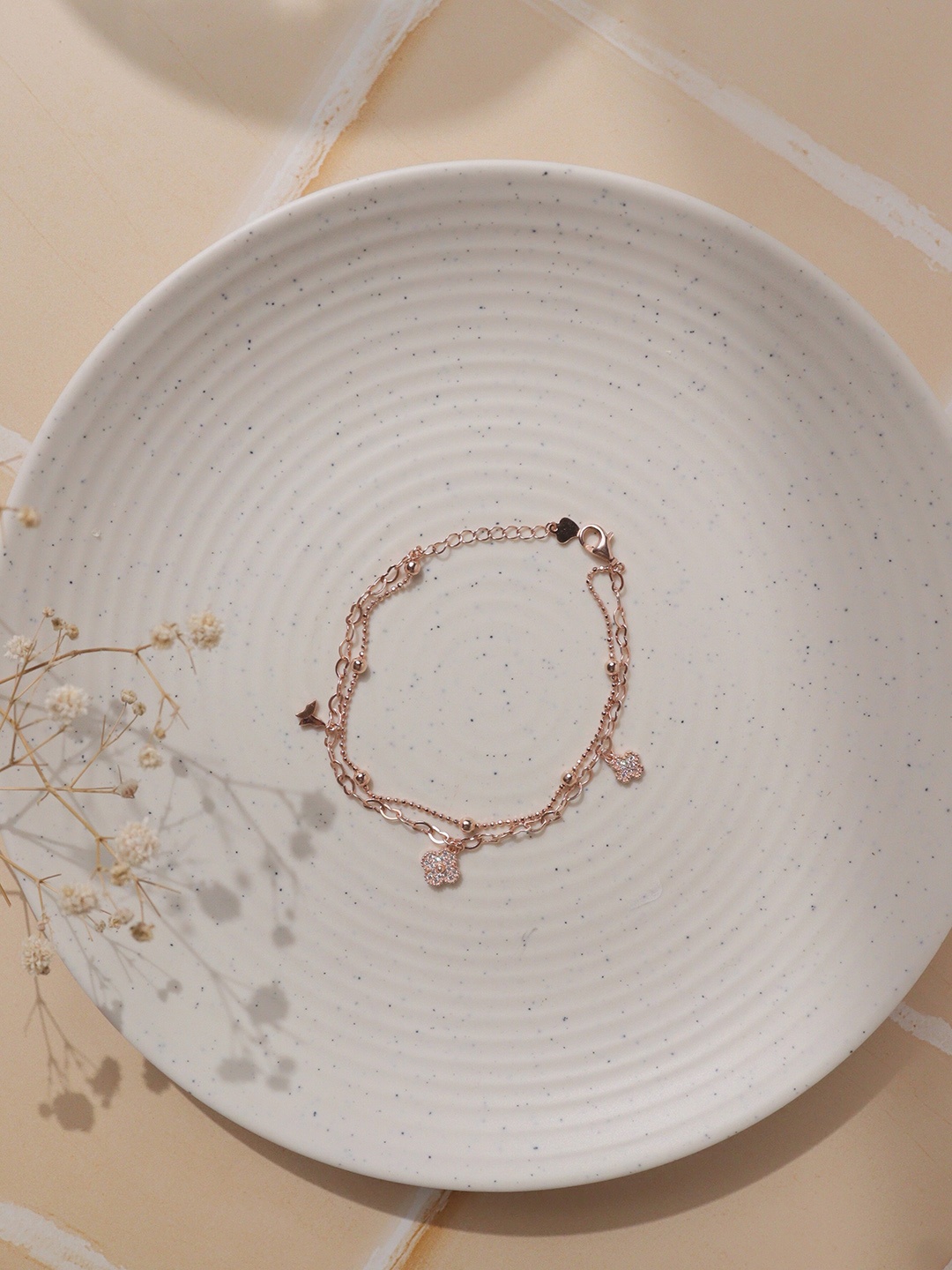 

CURIO COTTAGE Women Rose Gold-Plated Stone Studded Link Bracelet