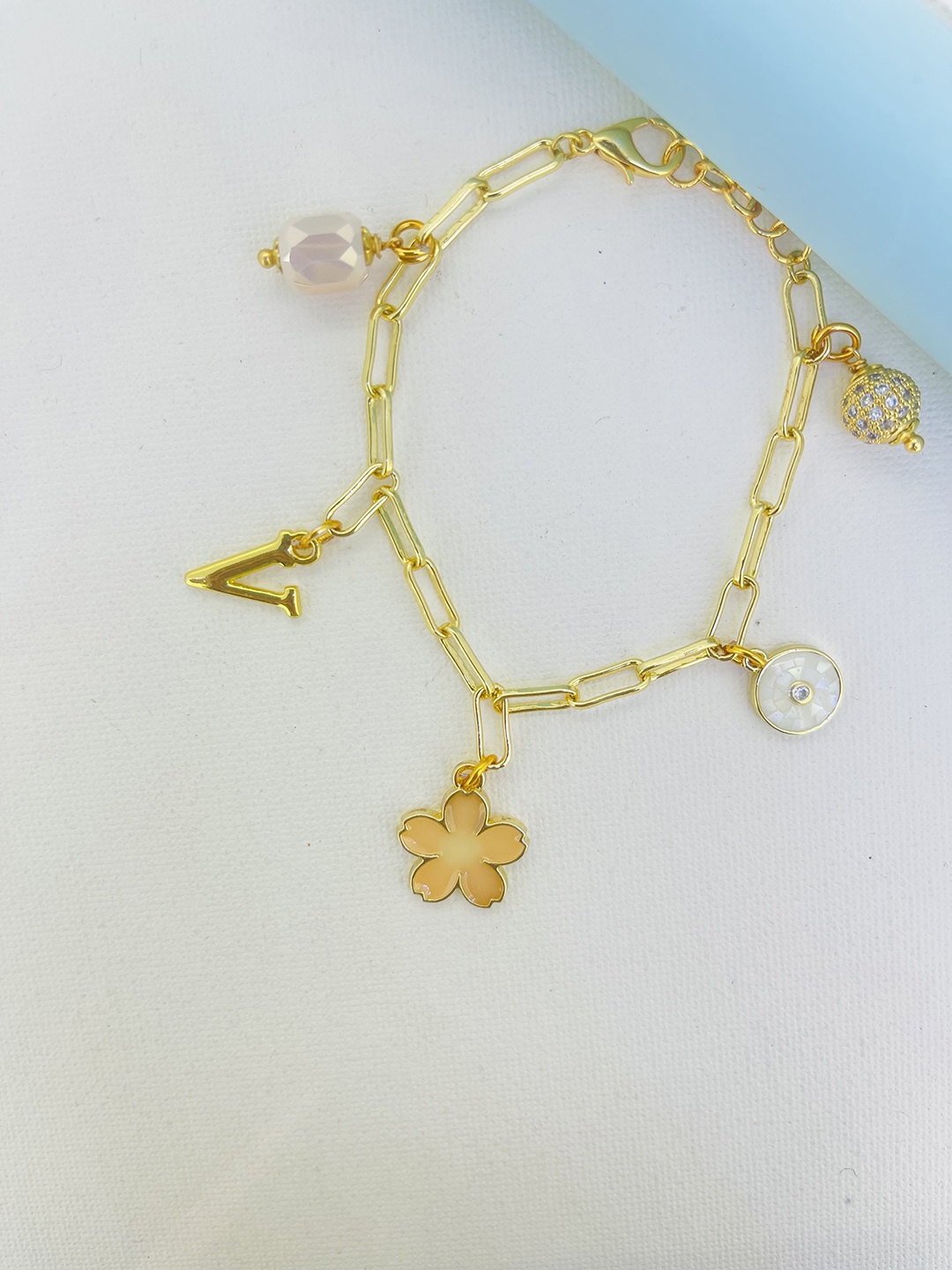 

CURIO COTTAGE Women Gold-Plated Stone Studded Link Bracelet