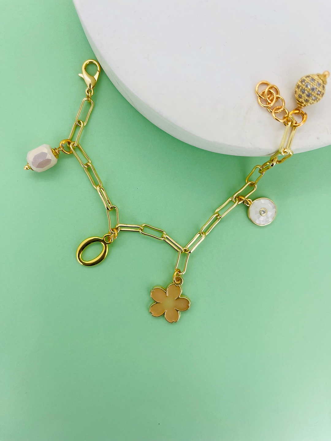 

CURIO COTTAGE Women Gold-Plated Stone Studded Link Bracelet