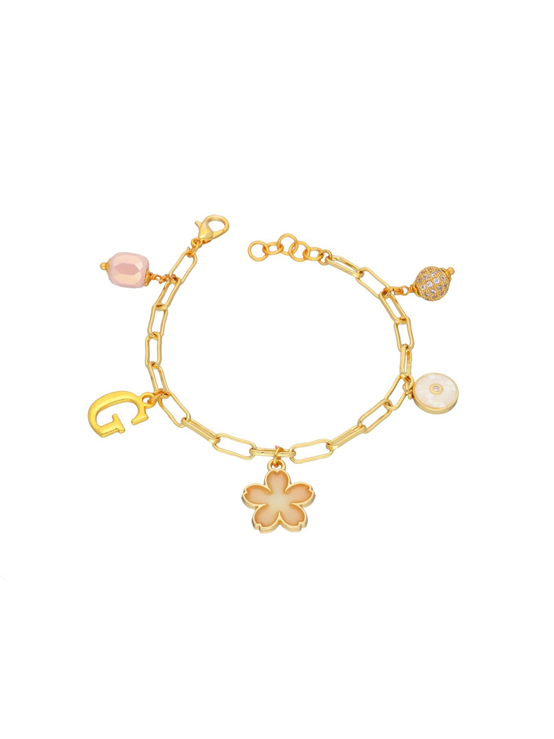 

CURIO COTTAGE Women Gold-Plated Stone Studded Charm Bracelet, White