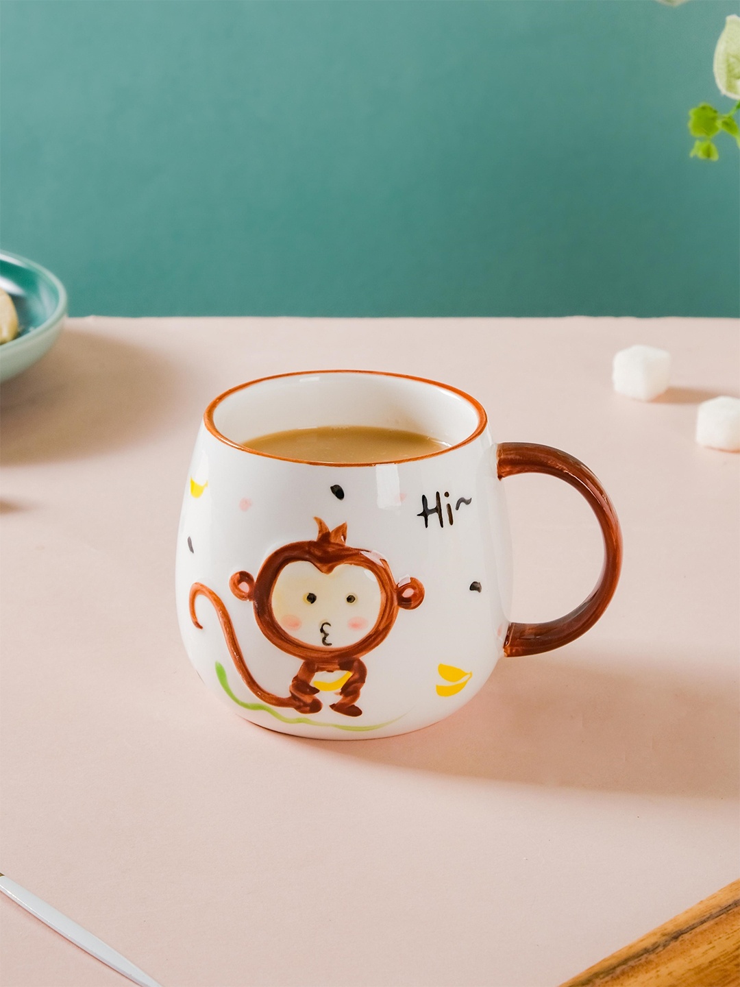 

Nestasia Fiesta White & Brown Monkey Safari Textured Ceramic Glossy Mug 380 ml