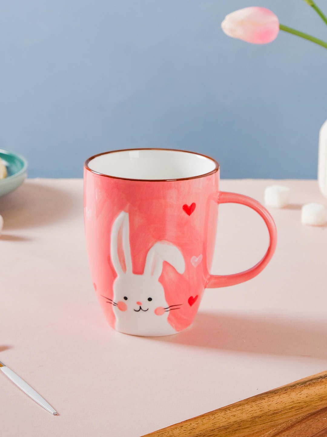 

Nestasia Fiesta Pink & White Textured Rabbit Safari Ceramic Glossy Mug 400 ml