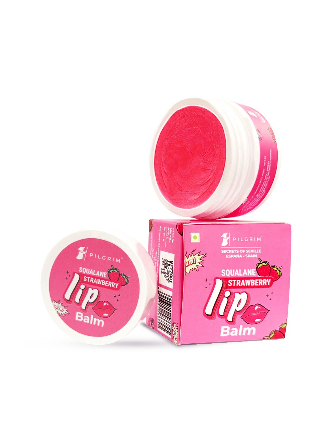 

Pilgrim Squalane Strawberry Lip Balm with Shea & Cocoa Butter for Dry & Chapped Lips - 8g, Pink