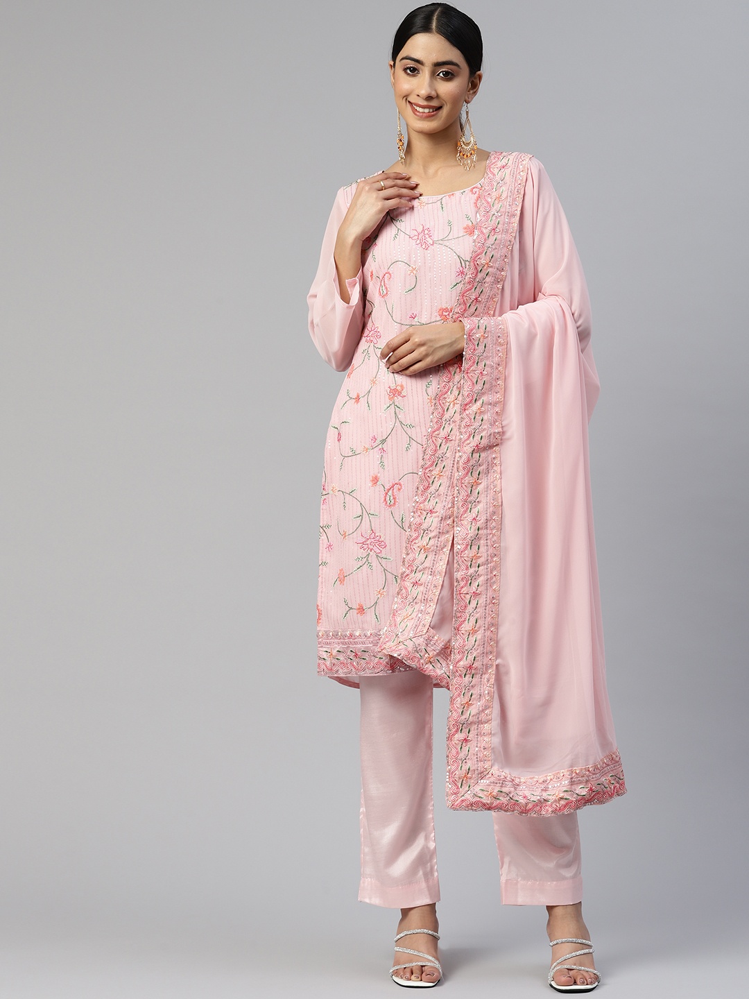 

Readiprint Fashions Embroidered Semi-Stitched Dress Material, Pink