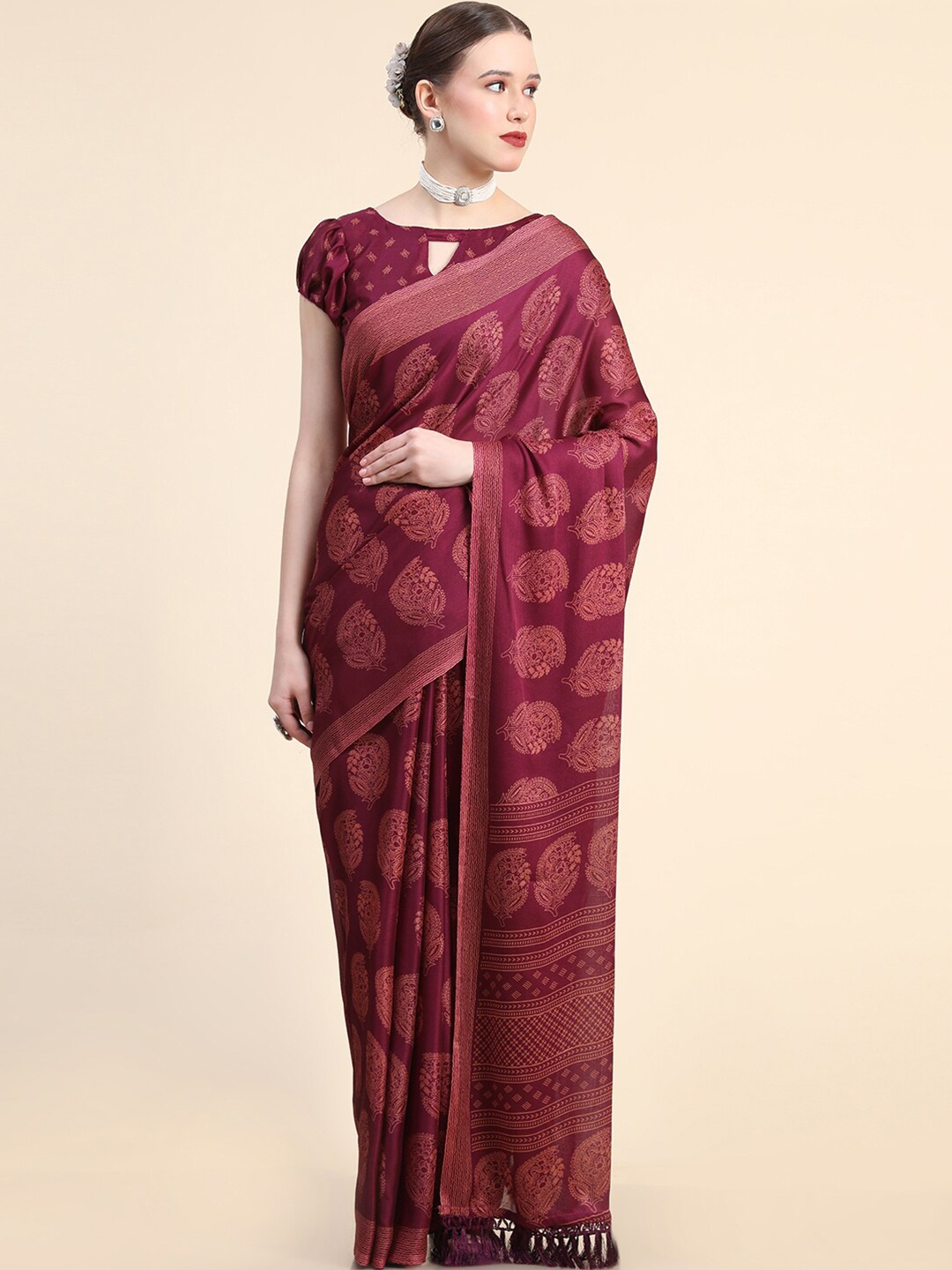 

Leeza Store Ethnic Motifs Printed Saree, Maroon