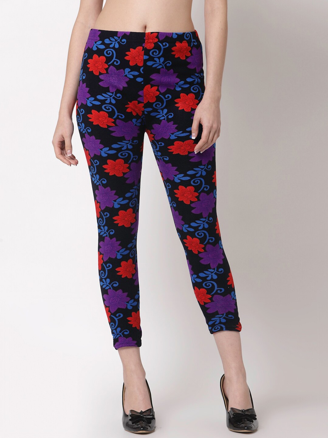 

KLOTTHE Women Printed Skinny-Fit Woolen Jeggings, Purple
