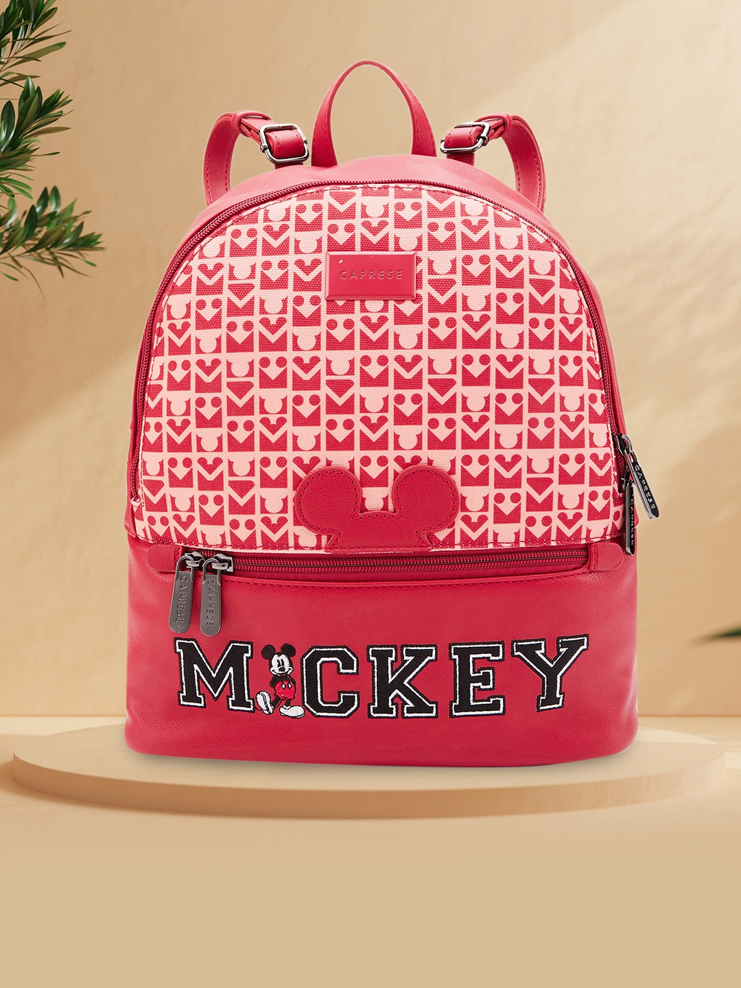 

Caprese Disney inspired olive red graphic printed Mickey Mouse collection Medium Backpack