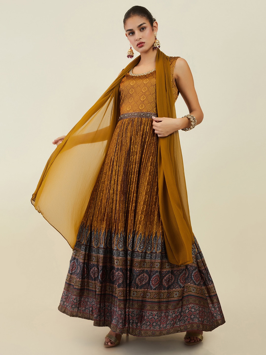 

Soch Women Ethnic Motifs Printed Pure Cotton Kurta With Trousers & Dupatta, Mustard