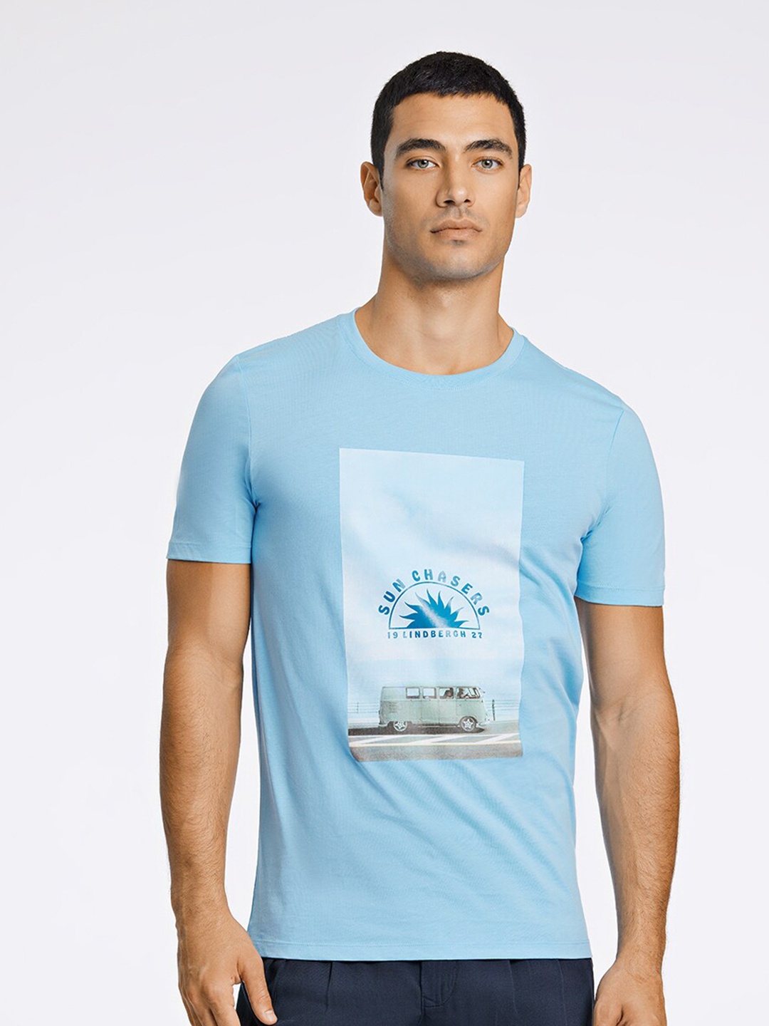 

LINDBERGH Men Graphic Printed Pure Cotton T-shirt, Blue
