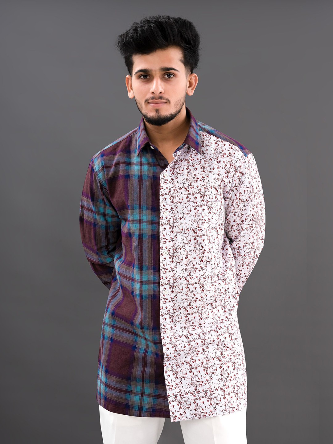 

FRENCH CROWN Men Colourblocked Cotton Casual Shirt, Blue