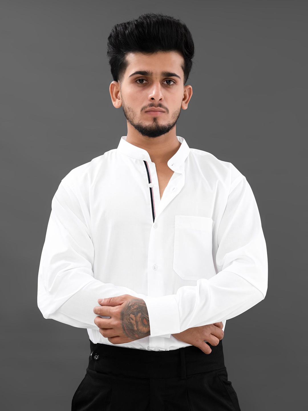 

FRENCH CROWN Men Spread Collar Cotton Casual Shirt, White