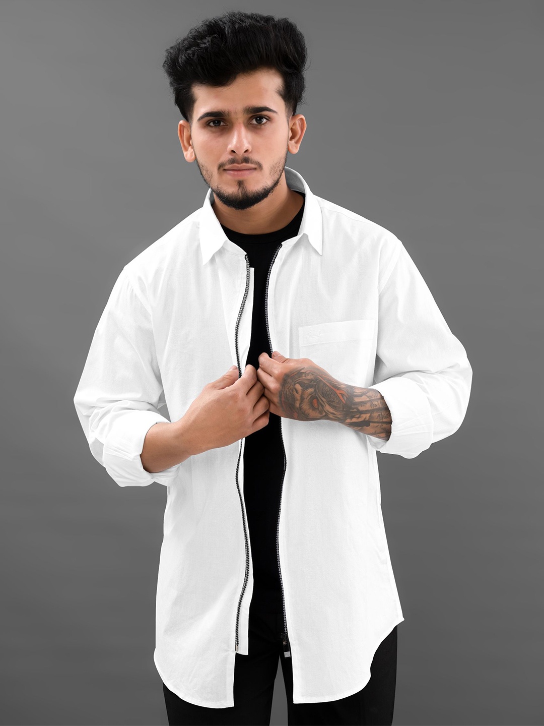 

FRENCH CROWN Men Standard Casual Cotton Shirt, White